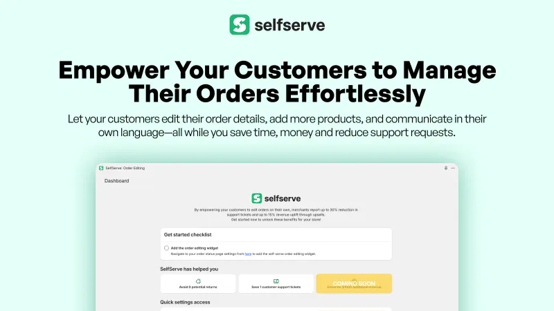 SelfServe Shopify app store listing